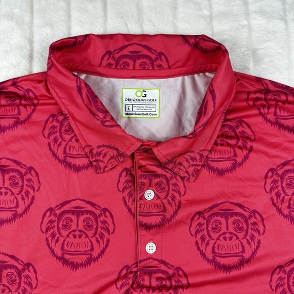 Obnoxious Golf Polo Shirt Men's L All Over Print Monkey Apes Performance Stretch - Picture 6 of 9